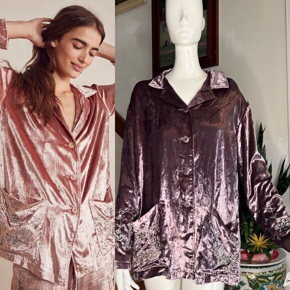 Free People x Brenda knight Embroidered Velvet Sleep Top - Picture 1 of 7